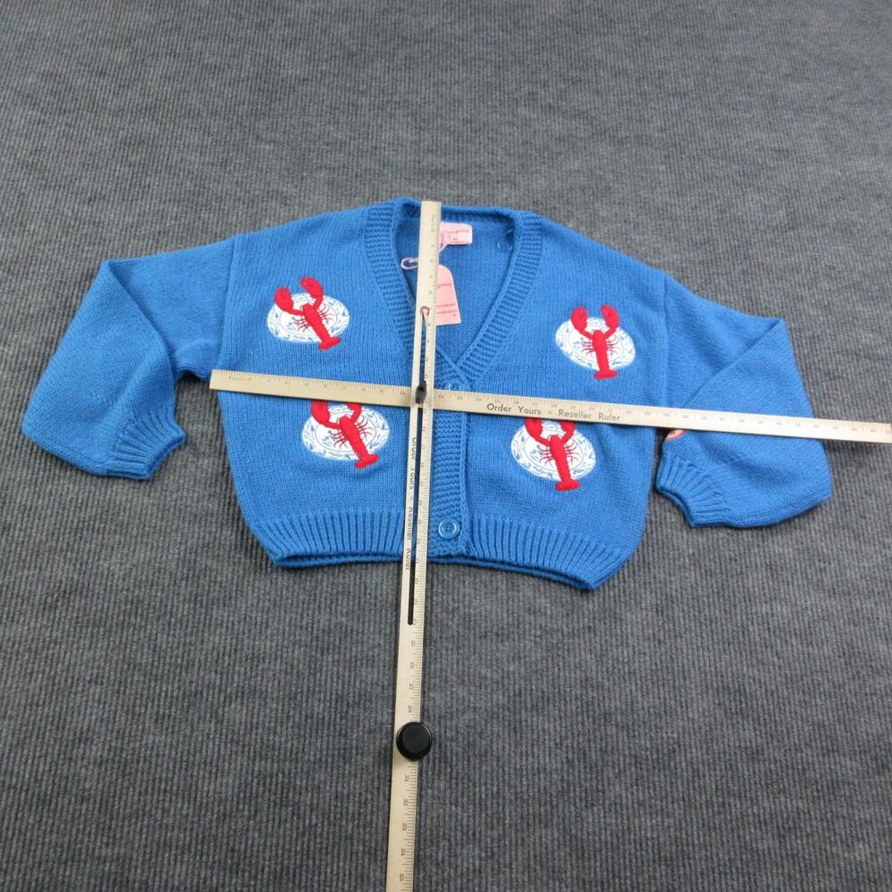 Mure+Grand Sweater Girls M/L Blue You're A Reel Catch Puff Cardigan Lobster NWT - Picture 4 of 16
